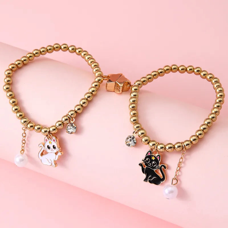 Set of 2 Adjustable Butterfly Friendship Cord Bracelets - BFF Best Friends Forever - Fancy - Stainless Steel