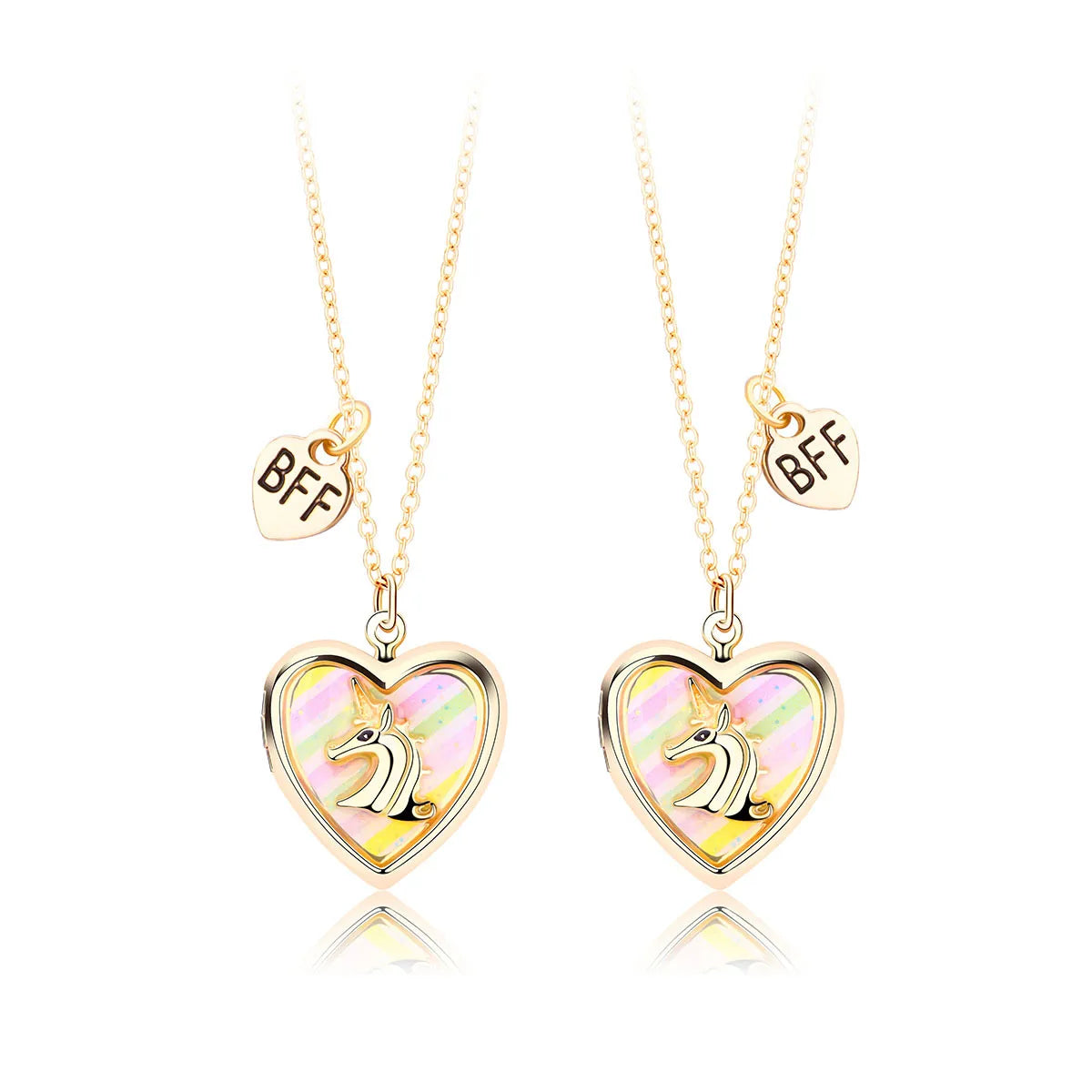 Set of 2 Chains Friendship Necklaces Heart Rainbow Clouds - BFF Best Friends Forever Lovers or Couple - Fantasy - Pendant