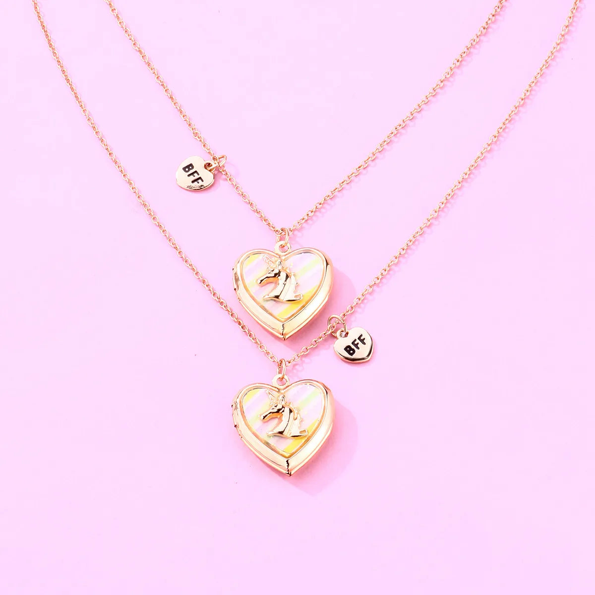 Set of 2 Chains Friendship Necklaces Heart Rainbow Clouds - BFF Best Friends Forever Lovers or Couple - Fantasy - Pendant