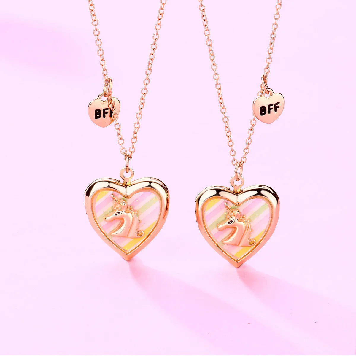 Set of 2 Chains Friendship Necklaces Heart Rainbow Clouds - BFF Best Friends Forever Lovers or Couple - Fantasy - Pendant