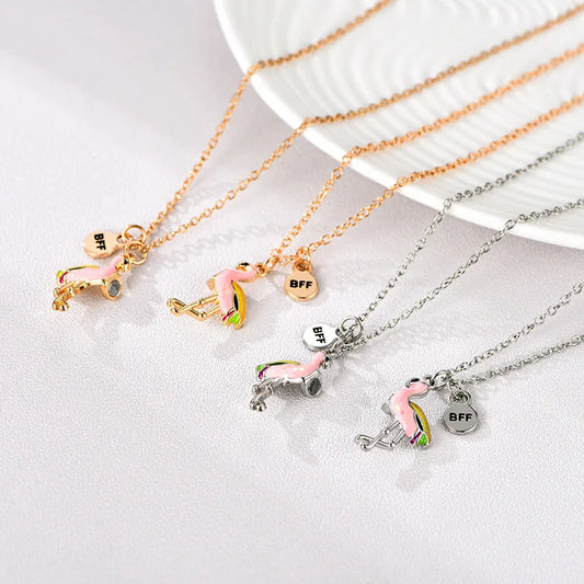 Lot de 2 Colliers D'amitié Aimantés - Flamant Rose - BFF - Best Friends Forever - Amitié - Pendentif Aimanté