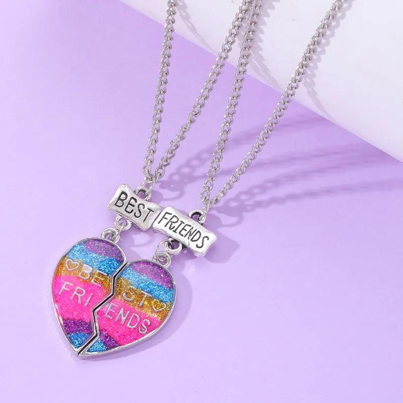 Set of 2 Dolphin Heart Friendship Necklaces - BFF Best Friends Forever - Fantasy - Silver Pendant and Chain