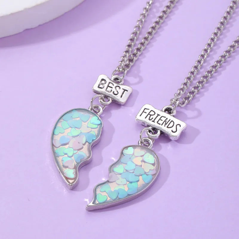 Set of 2 Dolphin Heart Friendship Necklaces - BFF Best Friends Forever - Fantasy - Silver Pendant and Chain