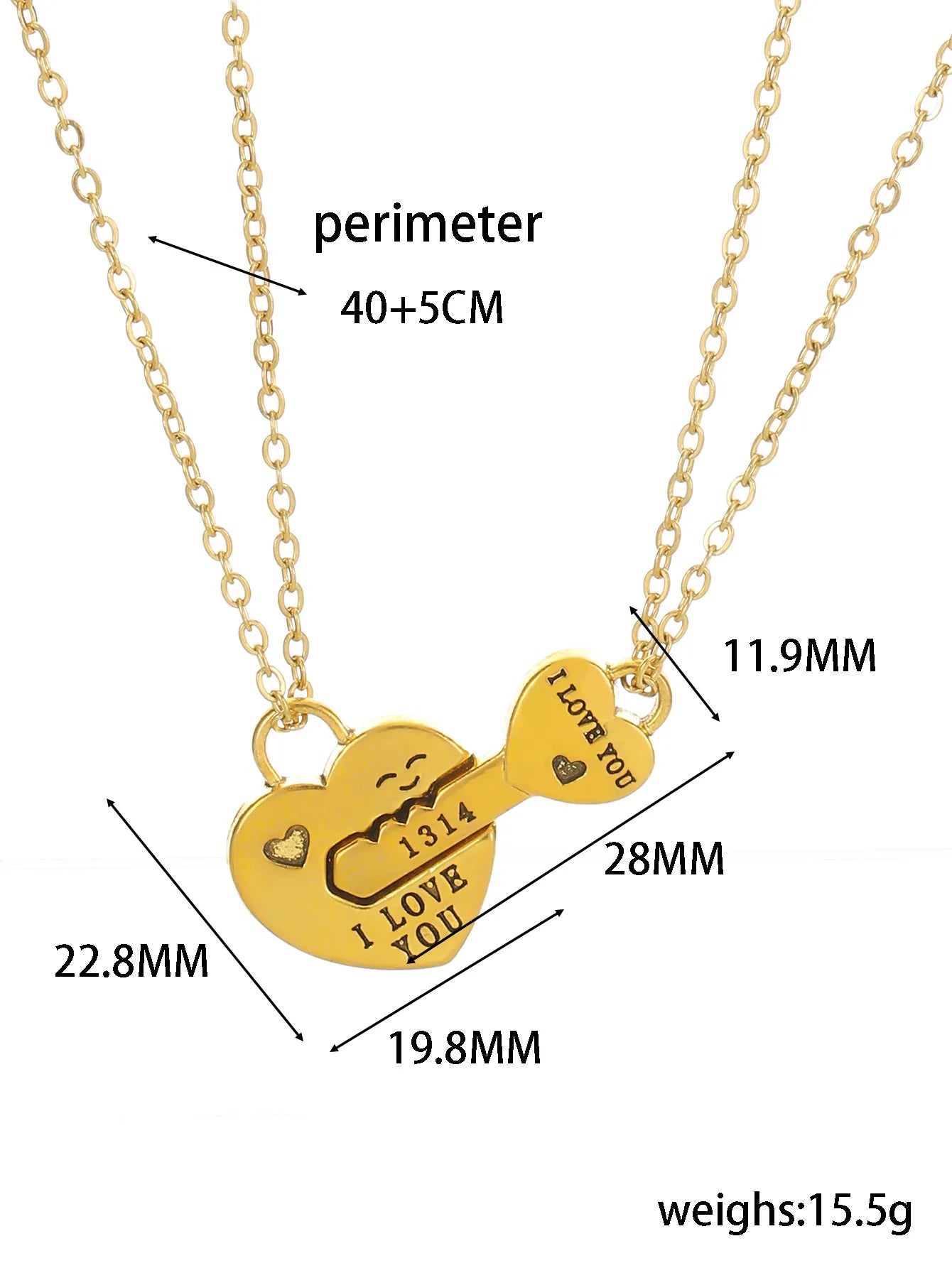 Lot de 2 Colliers D'amitié Aimanté - Coeur et Clé - Je t’aime - BFF - Best Friends Forever - Pendentif - Amoureux Couple Amitié - Acier Inoxydable