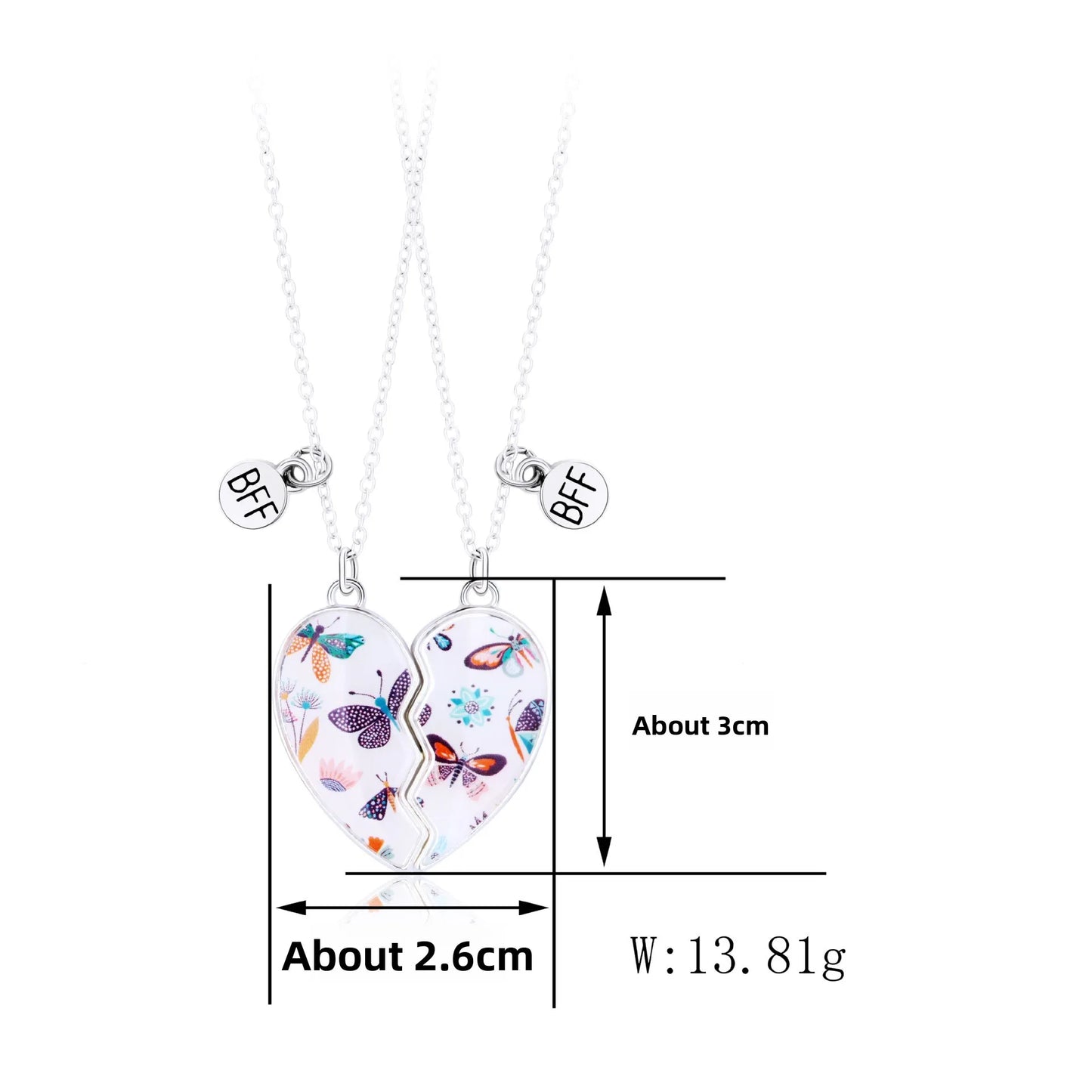 Lot de 2 Colliers D'amitié Aimanté - Coeur Paillettes - BFF - Best Friends Forever - Amitié