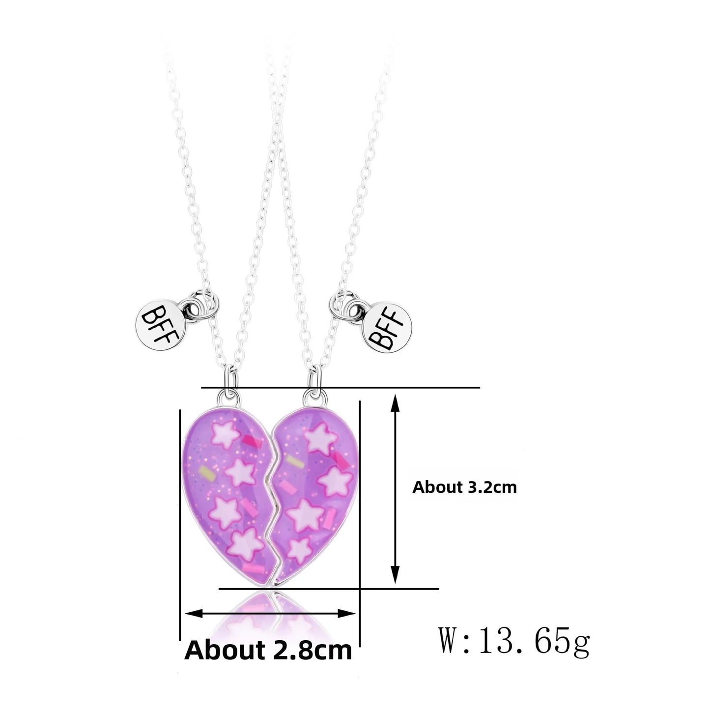 Lot de 2 Colliers D'amitié Aimanté - Coeur Paillettes - BFF - Best Friends Forever - Amitié