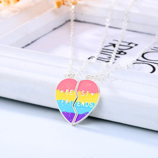 Lot de 2 Colliers D'amitié Aimanté - Coeur Paillettes - BFF - Best Friends Forever - Amitié