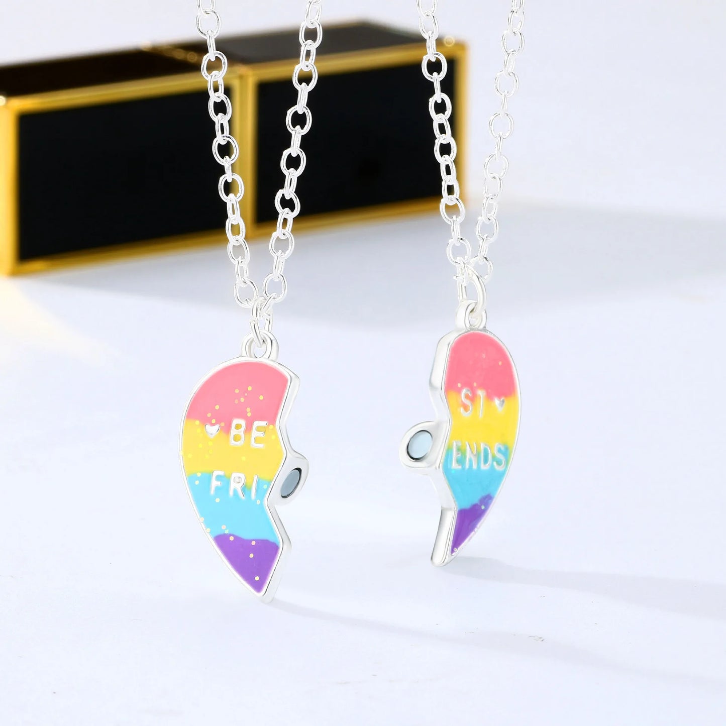 Lot de 2 Colliers D'amitié Aimanté - Coeur Paillettes - BFF - Best Friends Forever - Amitié