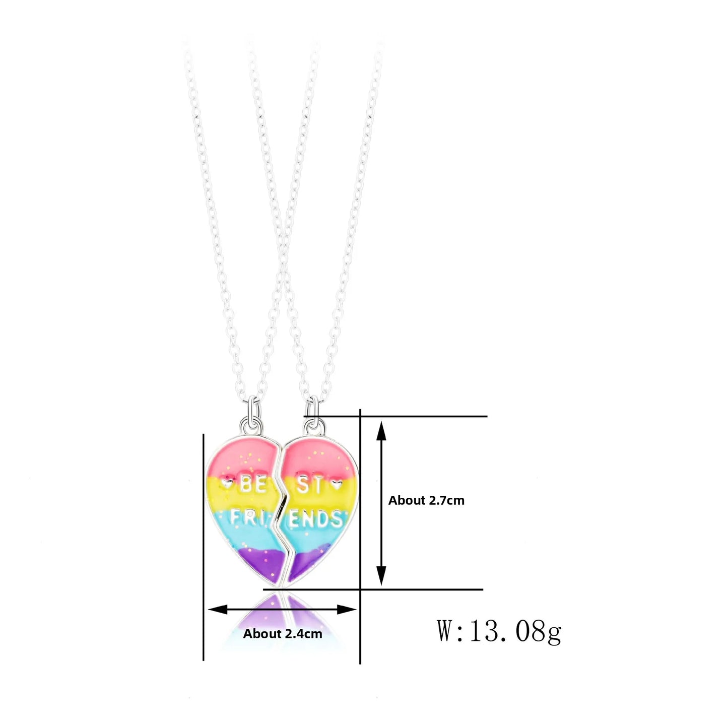 Lot de 2 Colliers D'amitié Aimanté - Coeur Paillettes - BFF - Best Friends Forever - Amitié