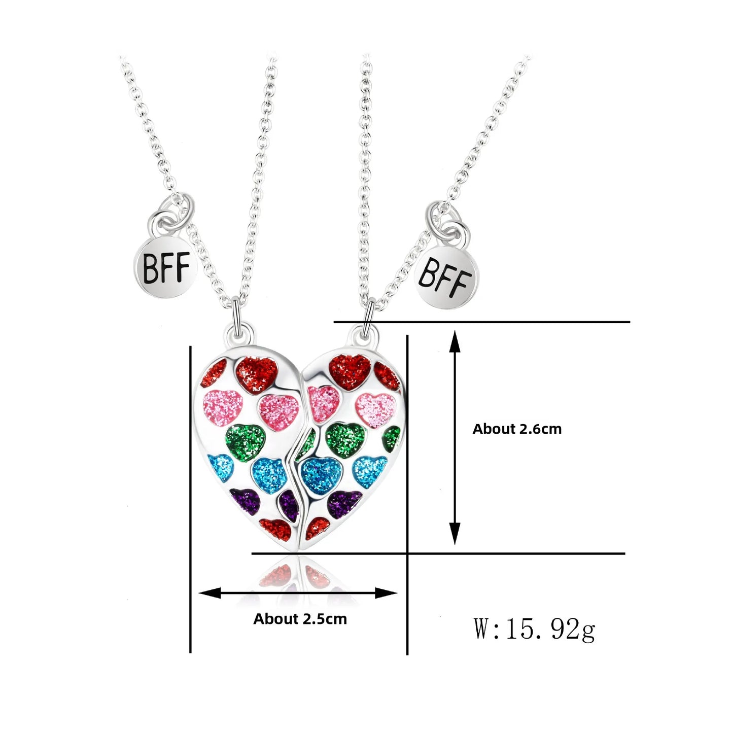 Lot de 2 Colliers D'amitié Aimanté - Coeur Paillettes - BFF - Best Friends Forever - Amitié