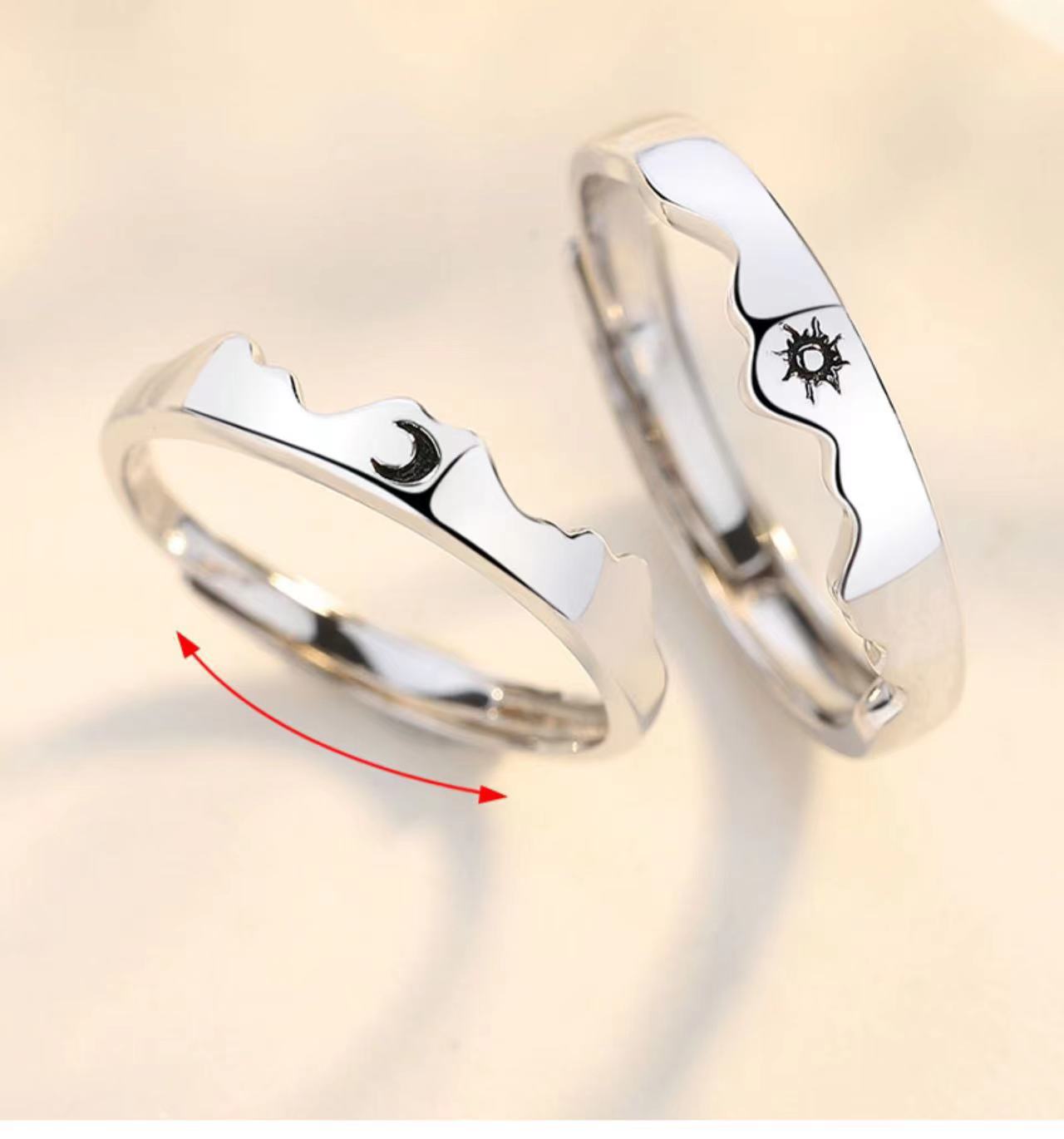 Set of 2 Heartbeat Heartbeat Friendship Rings - BFF Best Friends Couple Lovers - Adjustable Rings - Electrocardiogram