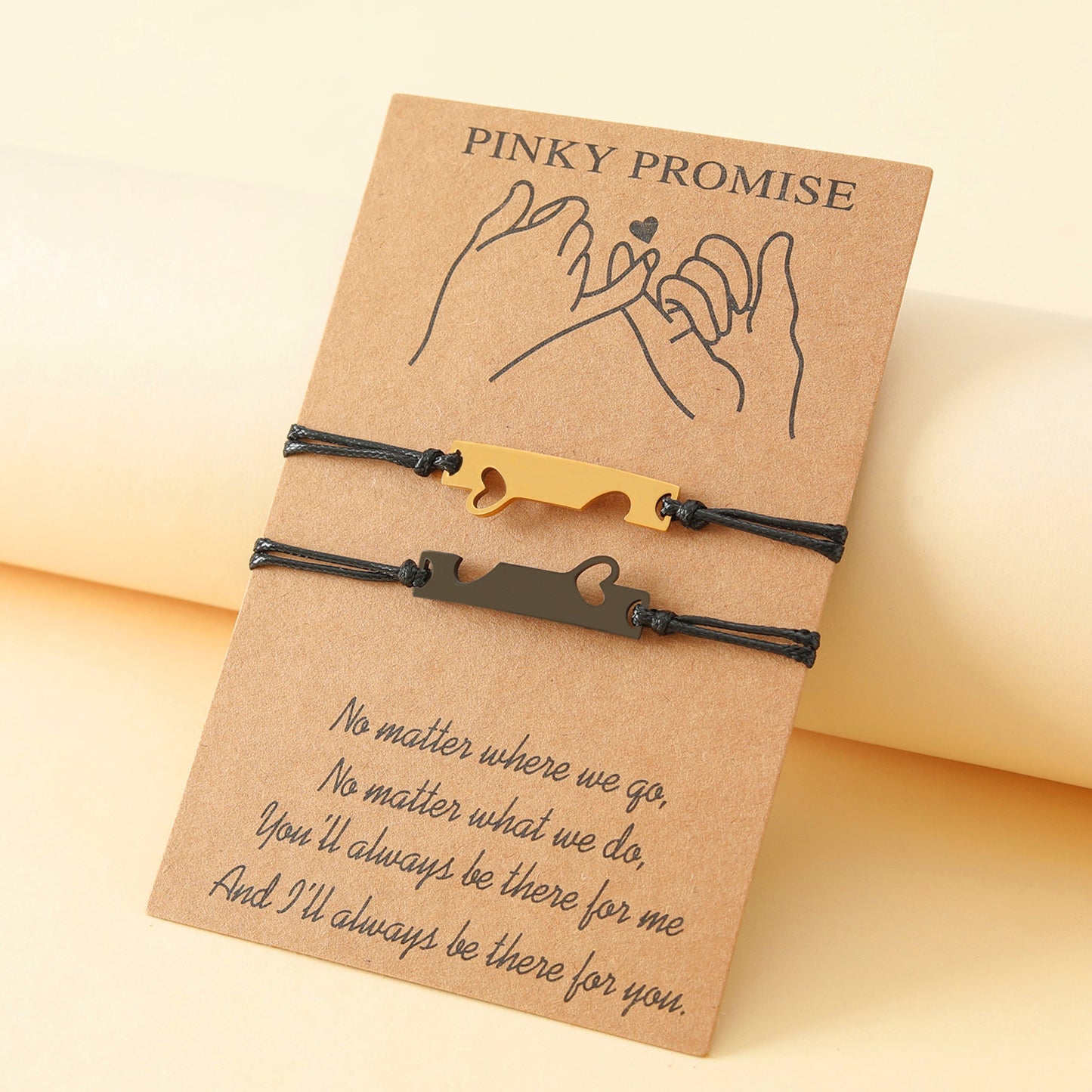 Lot de 2 Bracelets D'amitié Cordon Réglable avec Carte - Promesse Petit Doigt - BFF - Best Friends Forever - Amoureux Couple Amitié - Acier Inoxydable