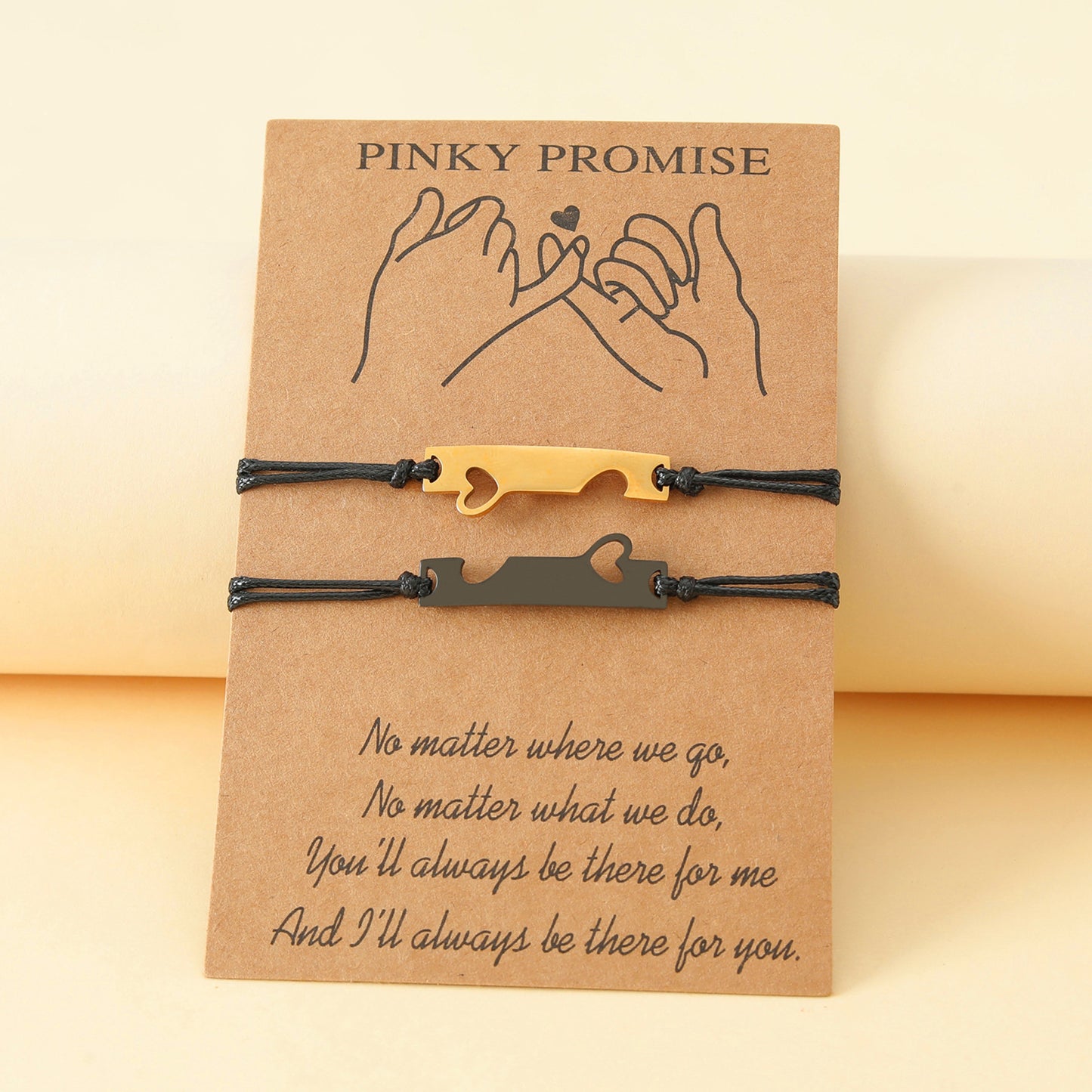 Lot de 2 Bracelets D'amitié Cordon Réglable avec Carte - Promesse Petit Doigt - BFF - Best Friends Forever - Amoureux Couple Amitié - Acier Inoxydable