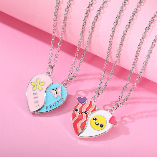 Set of 2 Friendship Necklace Chains | Hamburger Fries Separate to Share | Lovers | Best Friends Couple