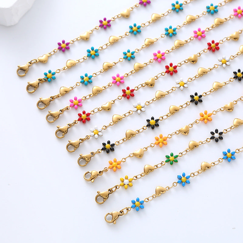 Bracelets Adultes Fleurs Marguerites - Mignon - Acier Inoxydable Plaqué Or