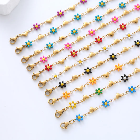 Bracelets Adultes Fleurs Marguerites - Mignon - Acier Inoxydable Plaqué Or