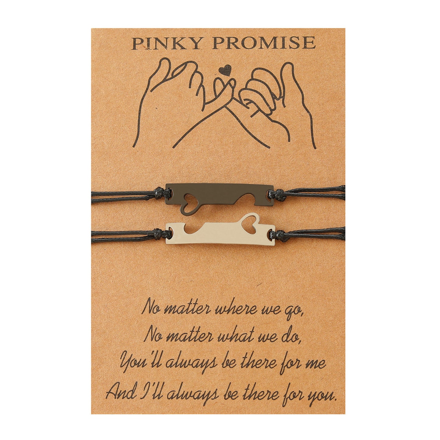 Lot de 2 Bracelets D'amitié Cordon Réglable avec Carte - Promesse Petit Doigt - BFF - Best Friends Forever - Amoureux Couple Amitié - Acier Inoxydable