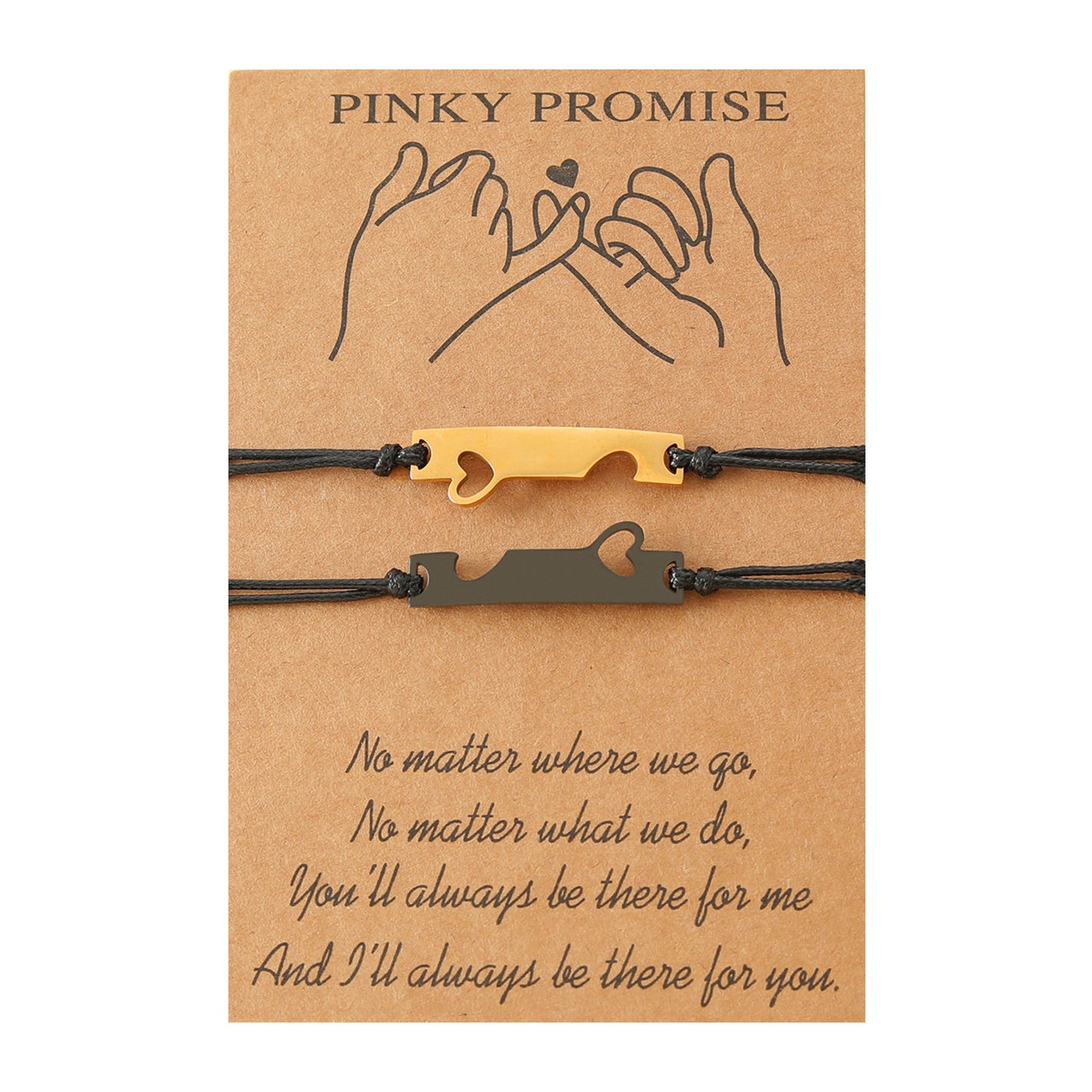 Lot de 2 Bracelets D'amitié Cordon Réglable avec Carte - Promesse Petit Doigt - BFF - Best Friends Forever - Amoureux Couple Amitié - Acier Inoxydable