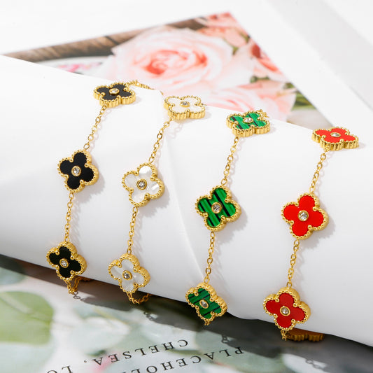 Bracelets Adultes Trèfle 4 feuilles - Mignon - Acier Inoxydable Plaqué Or & Zircon