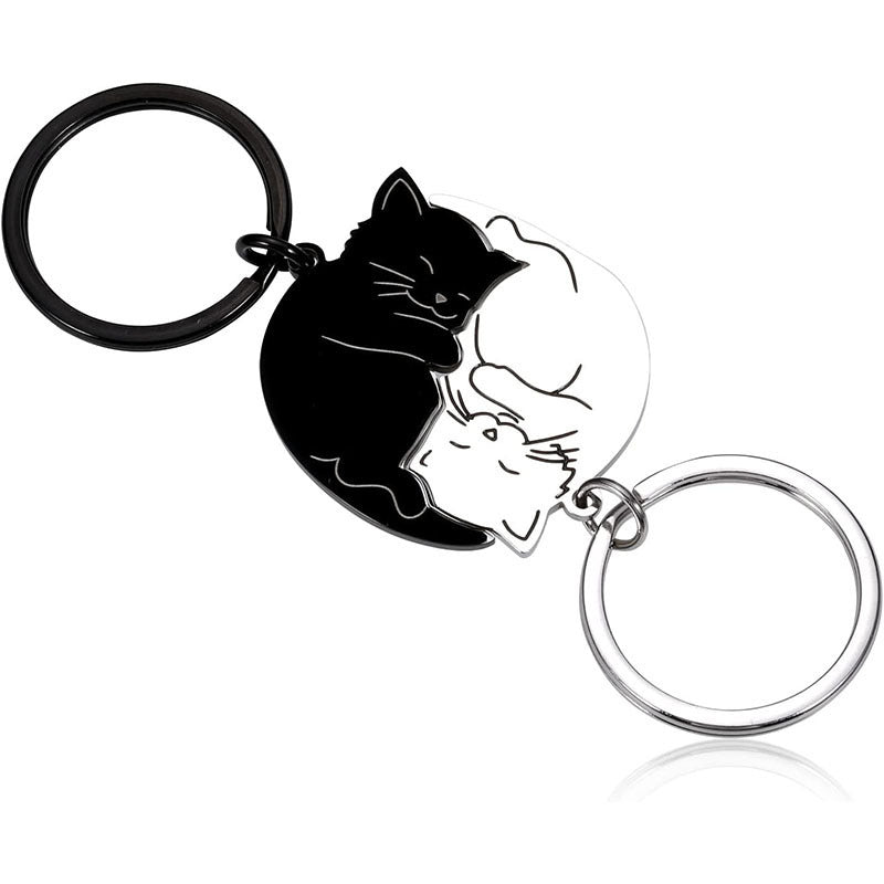 Set of 2 Intertwined Cats Keyrings - BFF Best Friends Forever Lovers or Couple - Fantasy - Bag Pendant