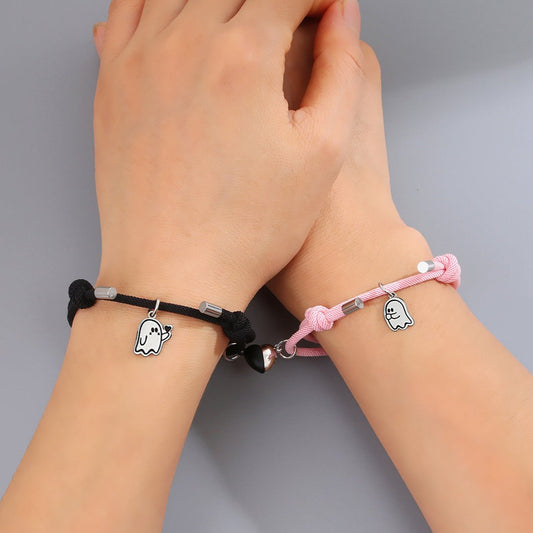 Lot de 2 Bracelets D'amitié Cordon Réglable - Petit Fantome Coeur - BFF - Best Friends Forever - Amitié - Pendentif Aimanté Coeur