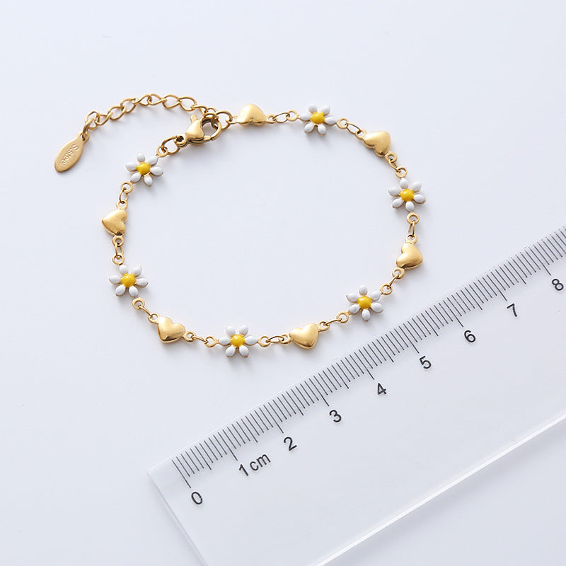 Bracelets Adultes Fleurs Marguerites - Mignon - Acier Inoxydable Plaqué Or