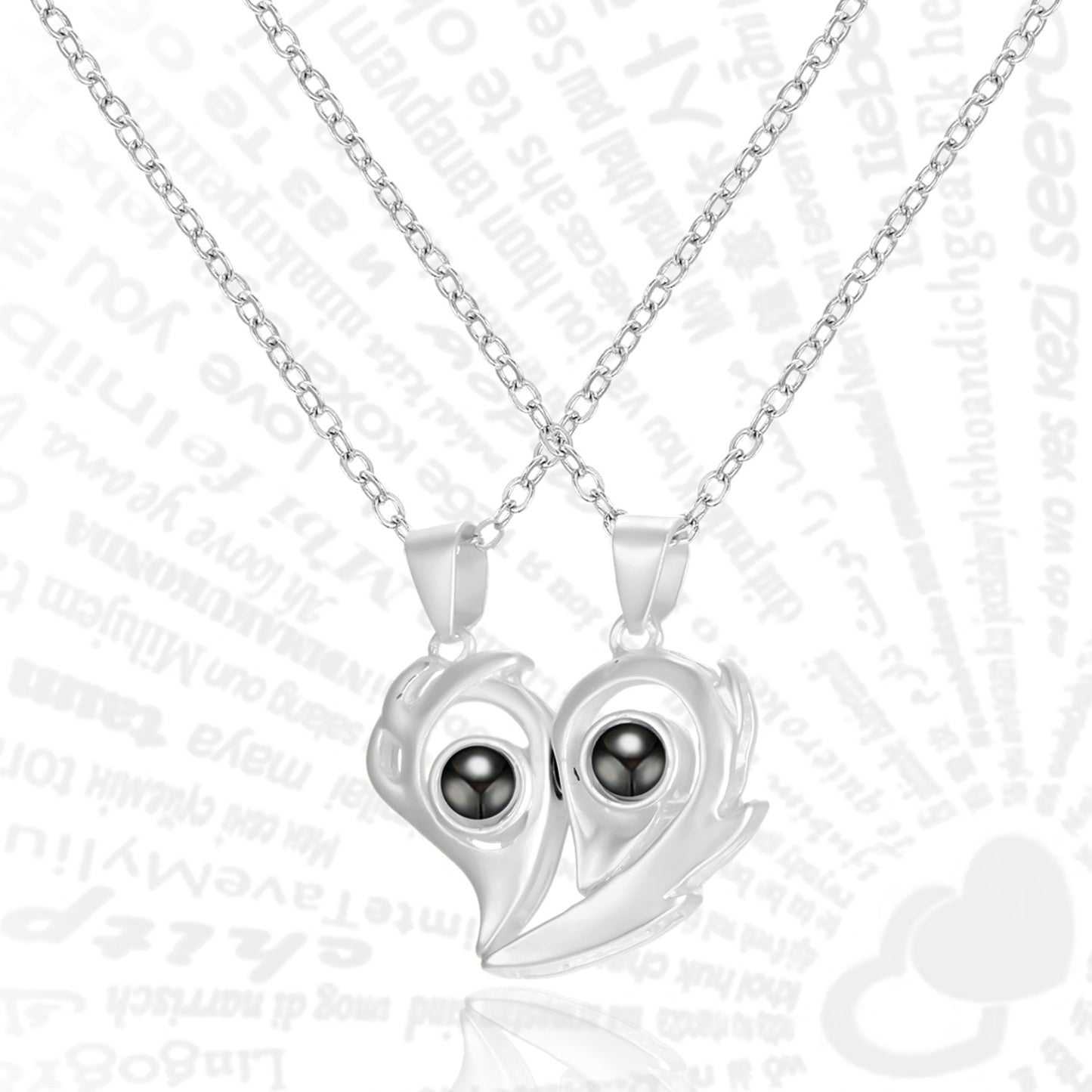 Set of 2 Friendship Necklaces Projection Message Camera Share - Magnetic - BFF Best Friends - Fantasy - Lovers Couple