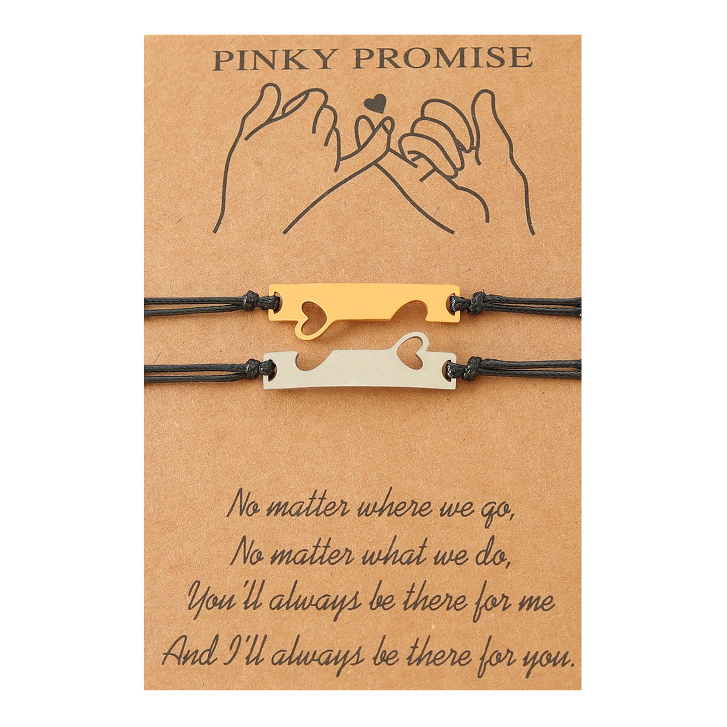 Lot de 2 Bracelets D'amitié Cordon Réglable avec Carte - Promesse Petit Doigt - BFF - Best Friends Forever - Amoureux Couple Amitié - Acier Inoxydable