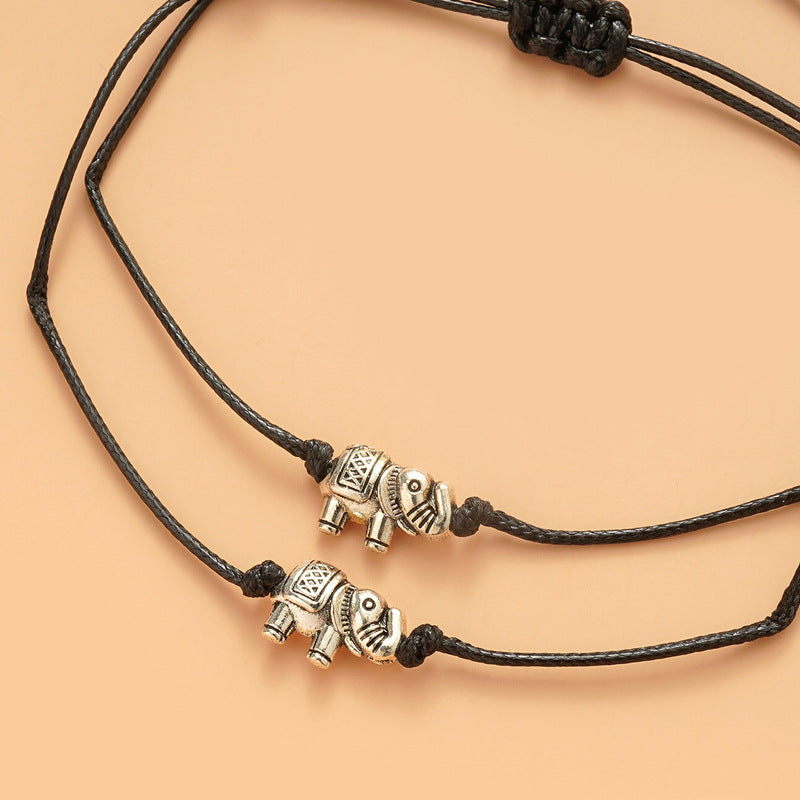 Lot de 2 Bracelets D’amitié Cordon Réglable avec Carte - Elephant - BFF - Best Friend Forever - Mignon