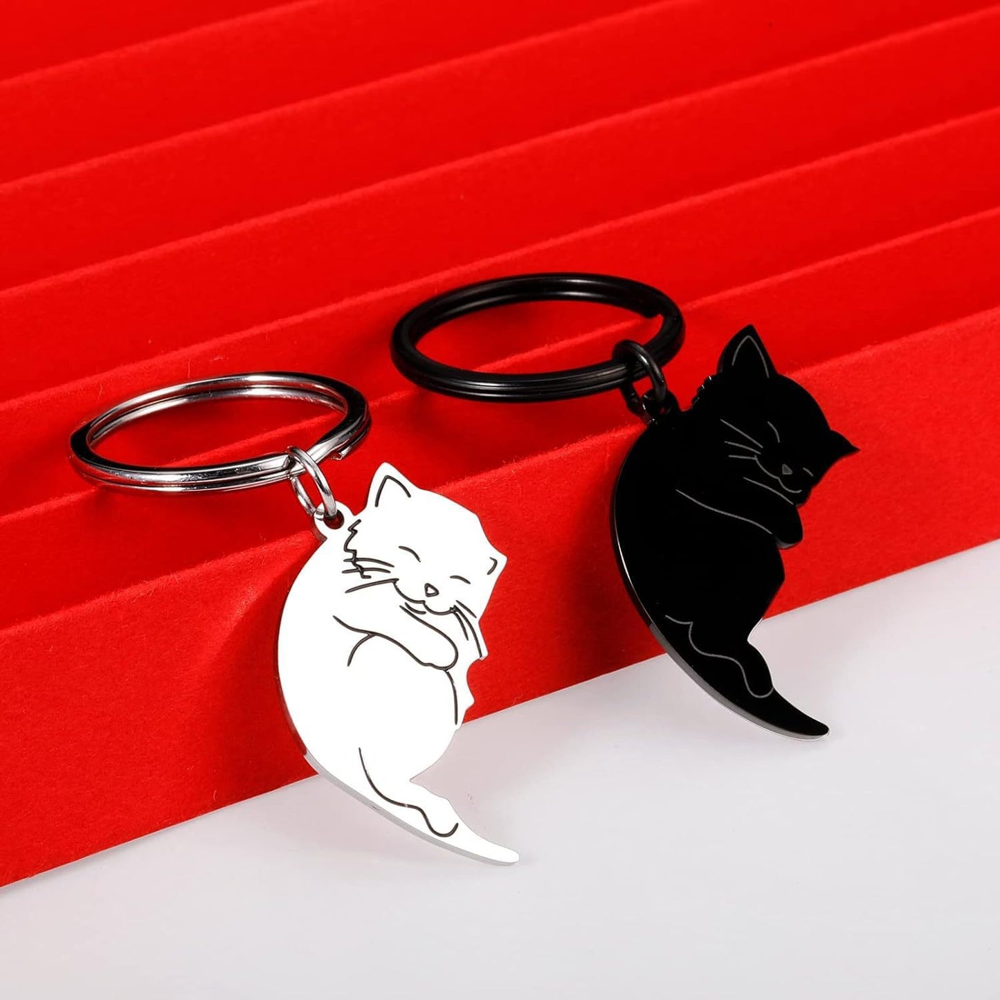 Set of 2 Intertwined Cats Keyrings - BFF Best Friends Forever Lovers or Couple - Fantasy - Bag Pendant