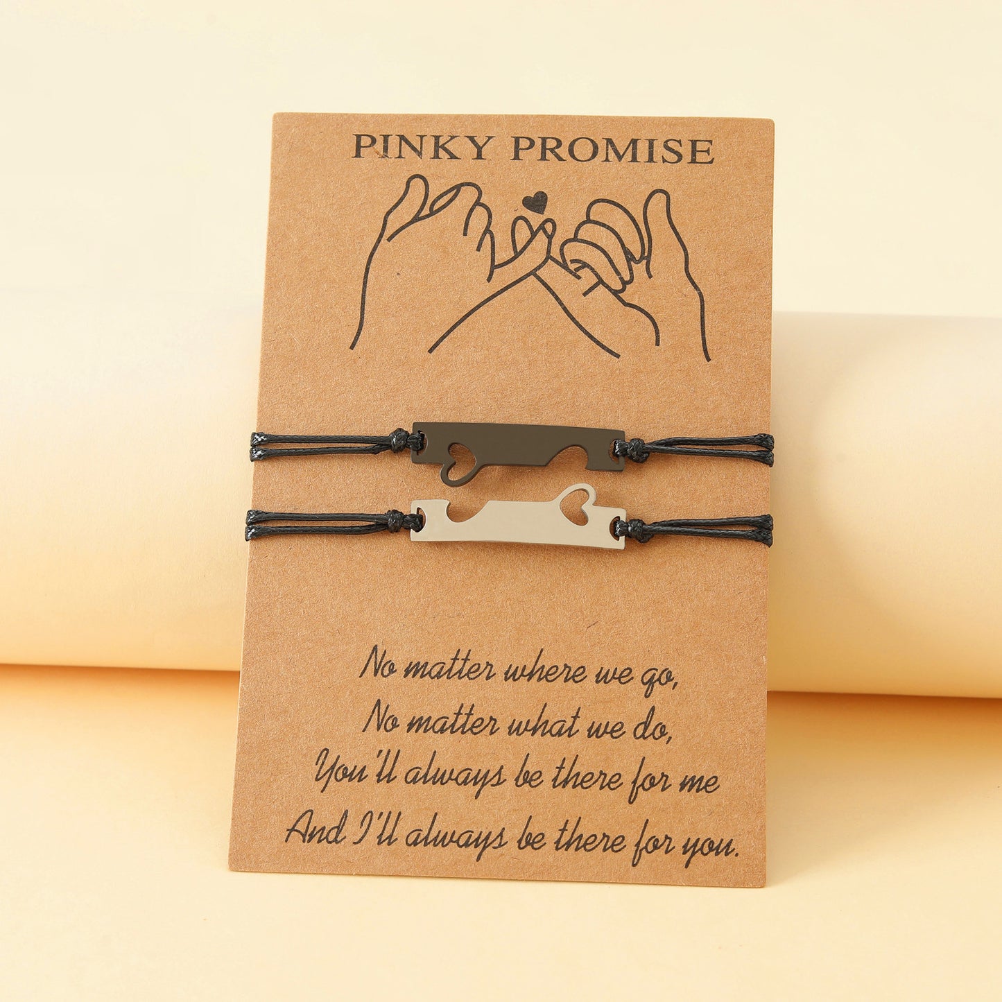 Lot de 2 Bracelets D'amitié Cordon Réglable avec Carte - Promesse Petit Doigt - BFF - Best Friends Forever - Amoureux Couple Amitié - Acier Inoxydable