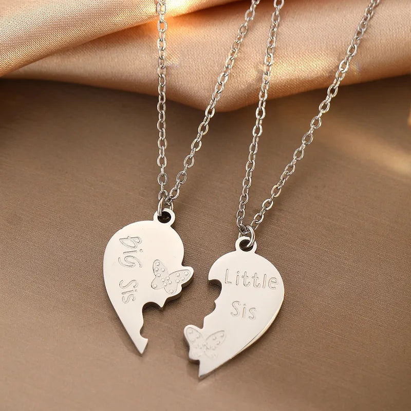 Lot de 2 Colliers Coeur - Soeurs - Famille Petite Soeur Grande Soeur - Pendentif Coeur - Acier Inoxydable