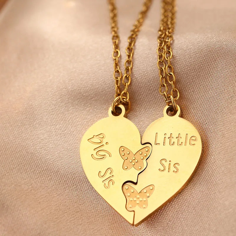 Lot de 2 Colliers Coeur - Soeurs - Famille Petite Soeur Grande Soeur - Pendentif Coeur - Acier Inoxydable