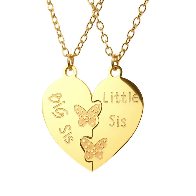 Lot de 2 Colliers Coeur - Soeurs - Famille Petite Soeur Grande Soeur - Pendentif Coeur - Acier Inoxydable