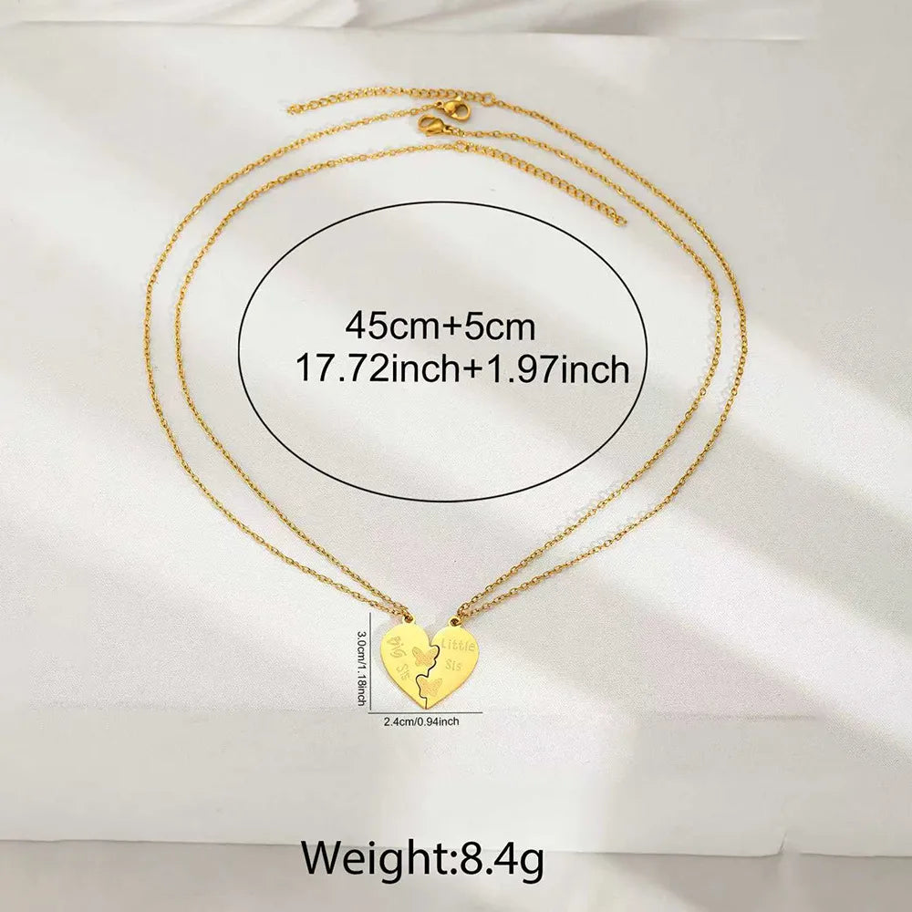 Lot de 2 Colliers Coeur - Soeurs - Famille Petite Soeur Grande Soeur - Pendentif Coeur - Acier Inoxydable