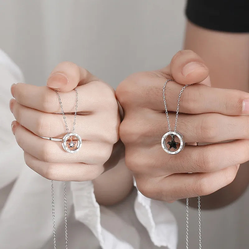 Lot de 2 Colliers D'amitié Couple - Anneaux Etoile - BFF - Best Friends - Amoureux - Pendentif Chaine Argenté