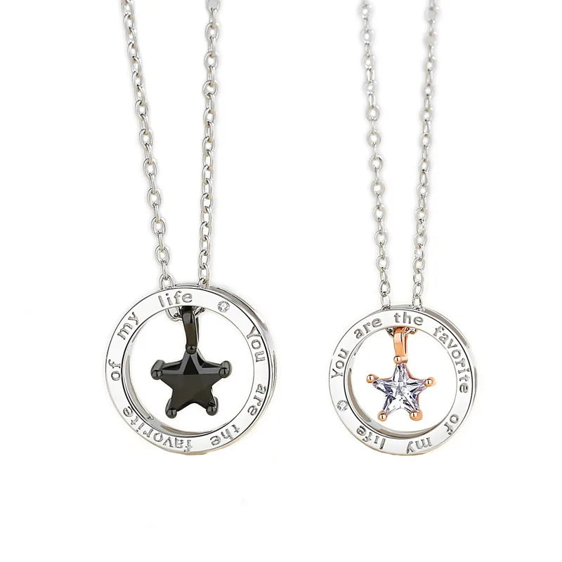 Lot de 2 Colliers D'amitié Couple - Anneaux Etoile - BFF - Best Friends - Amoureux - Pendentif Chaine Argenté