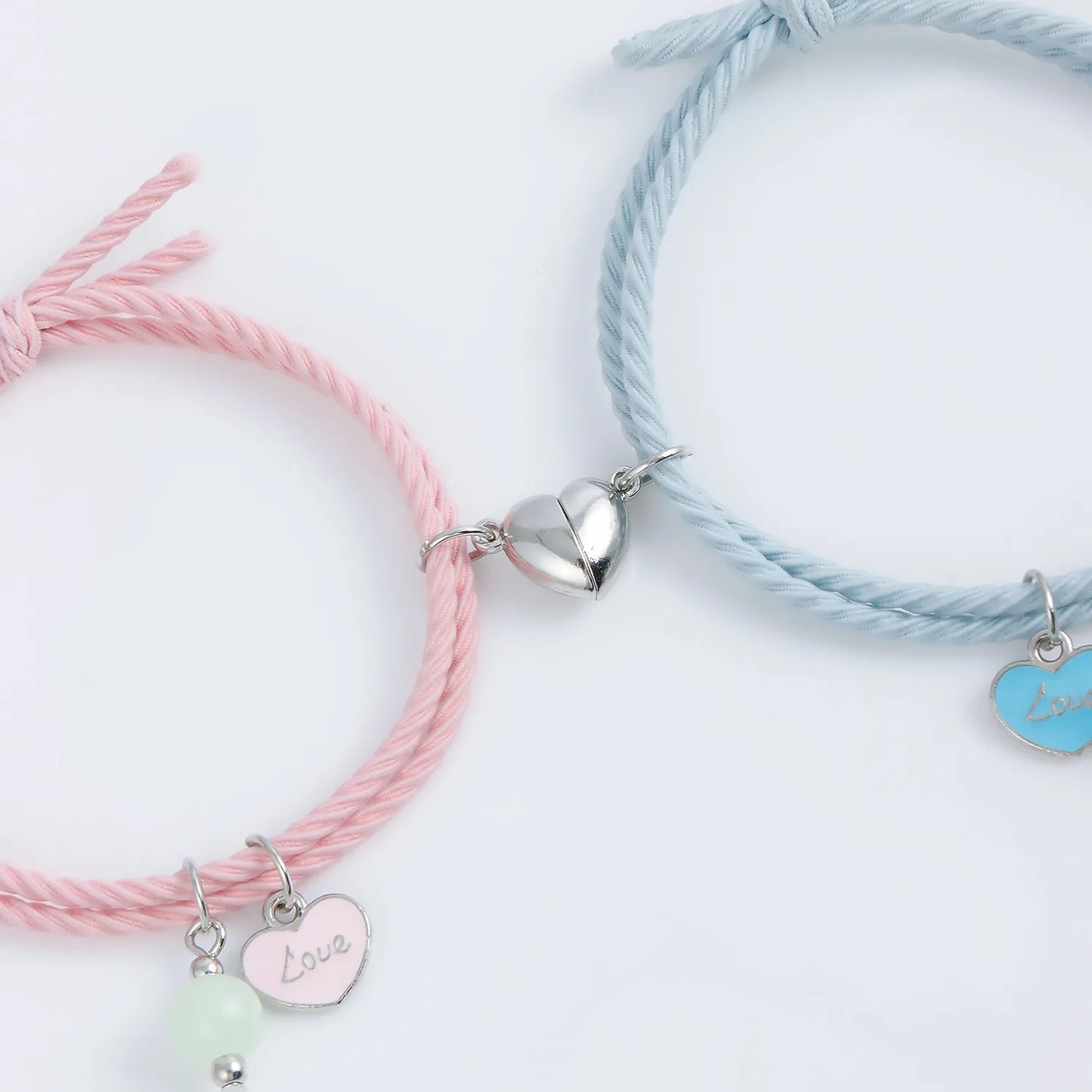 Lot de 2 Bracelets D'amitié Cordon Elastique - Coeur Love Perle Phosphorescent - Best Friends - BFF - Best Friends Forever - Amitié - Pendentif Coeur Aimanté