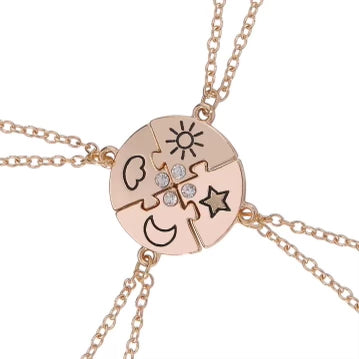 Lot de 4 Colliers D'amitié - Etoile Lune Soleil Nuage - BFF - Best Friends Forever - Pendentif Puzzle Rond - Mignon - Amitié - À Partager