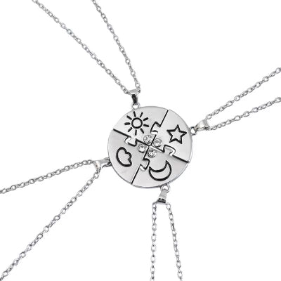 Lot de 4 Colliers D'amitié - Etoile Lune Soleil Nuage - BFF - Best Friends Forever - Pendentif Puzzle Rond - Mignon - Amitié - À Partager