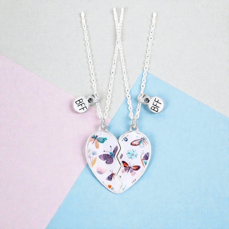 Lot de 2 Colliers D'amitié Aimanté - Coeur Paillettes - BFF - Best Friends Forever - Amitié