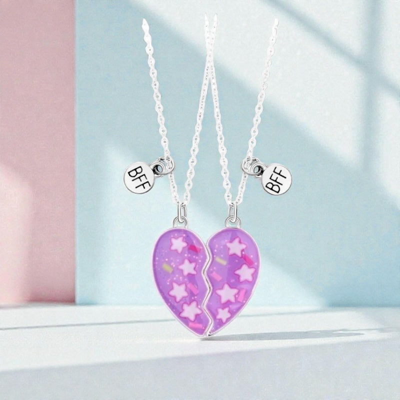 Lot de 2 Colliers D'amitié Aimanté - Coeur Paillettes - BFF - Best Friends Forever - Amitié