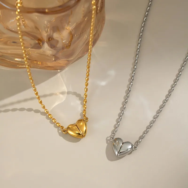 Collier Coeur Aimanté - Acier Inoxydable - Chaine à billes