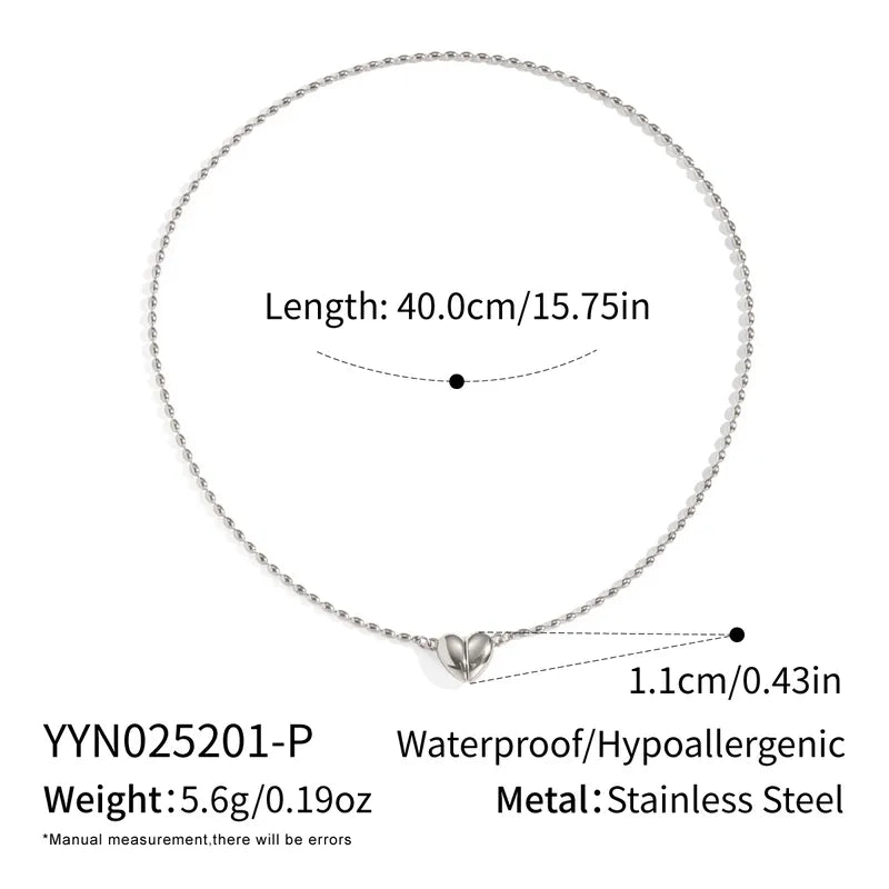Collier Coeur Aimanté - Acier Inoxydable - Chaine à billes