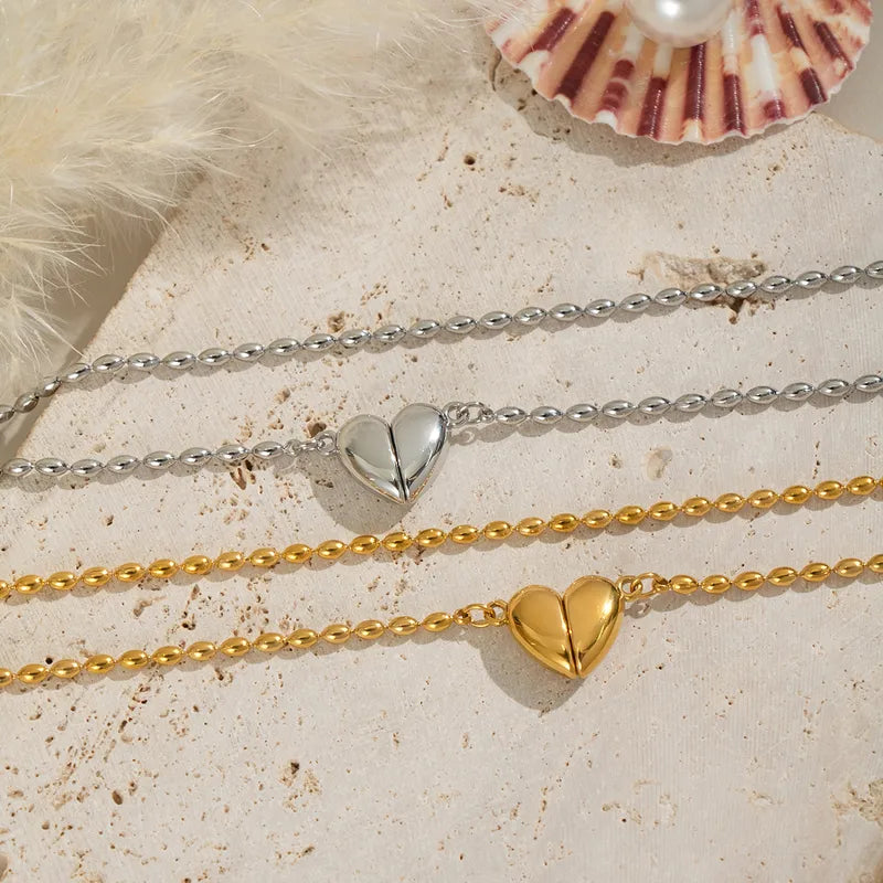 Collier Coeur Aimanté - Acier Inoxydable - Chaine à billes