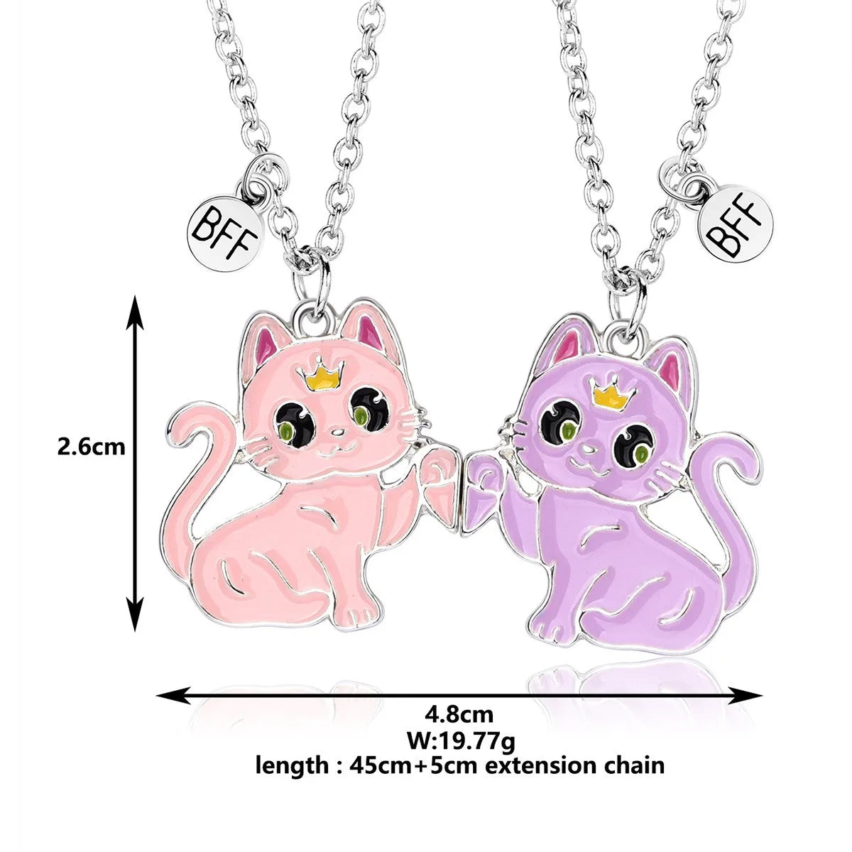 Lot de 2 Colliers D'amitié Aimanté - Chats - BFF - Best Friends Forever - Fantaisie - Pendentif Aimanté - Amitié