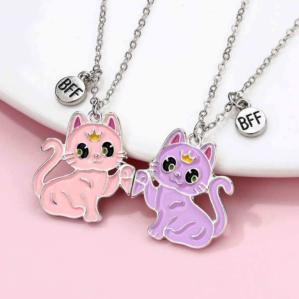 Lot de 2 Colliers D'amitié Aimanté - Chats - BFF - Best Friends Forever - Fantaisie - Pendentif Aimanté - Amitié