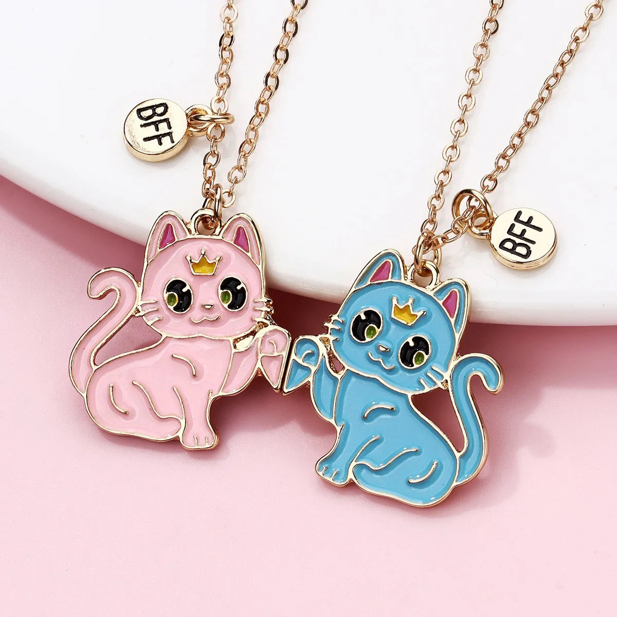 Lot de 2 Colliers D'amitié Aimanté - Chats - BFF - Best Friends Forever - Fantaisie - Pendentif Aimanté - Amitié