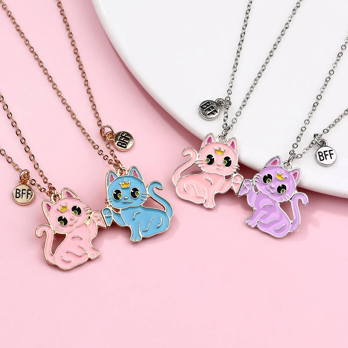 Lot de 2 Colliers D'amitié Aimanté - Chats - BFF - Best Friends Forever - Fantaisie - Pendentif Aimanté - Amitié