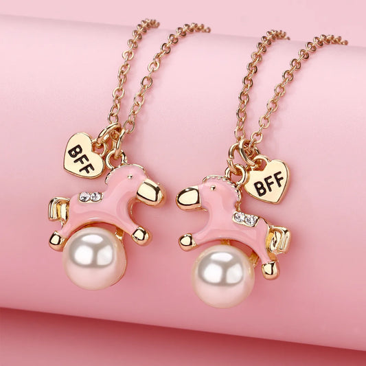 Lot de 2 Colliers D'amitié - Licorne Perle - BFF - Best Friends Forever - Fantaisie - Pendentif Licorne Doré